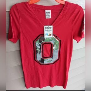 NWT Victoria's Secret Pink! Red Sequin 'O'hio State T-Shirt Size S